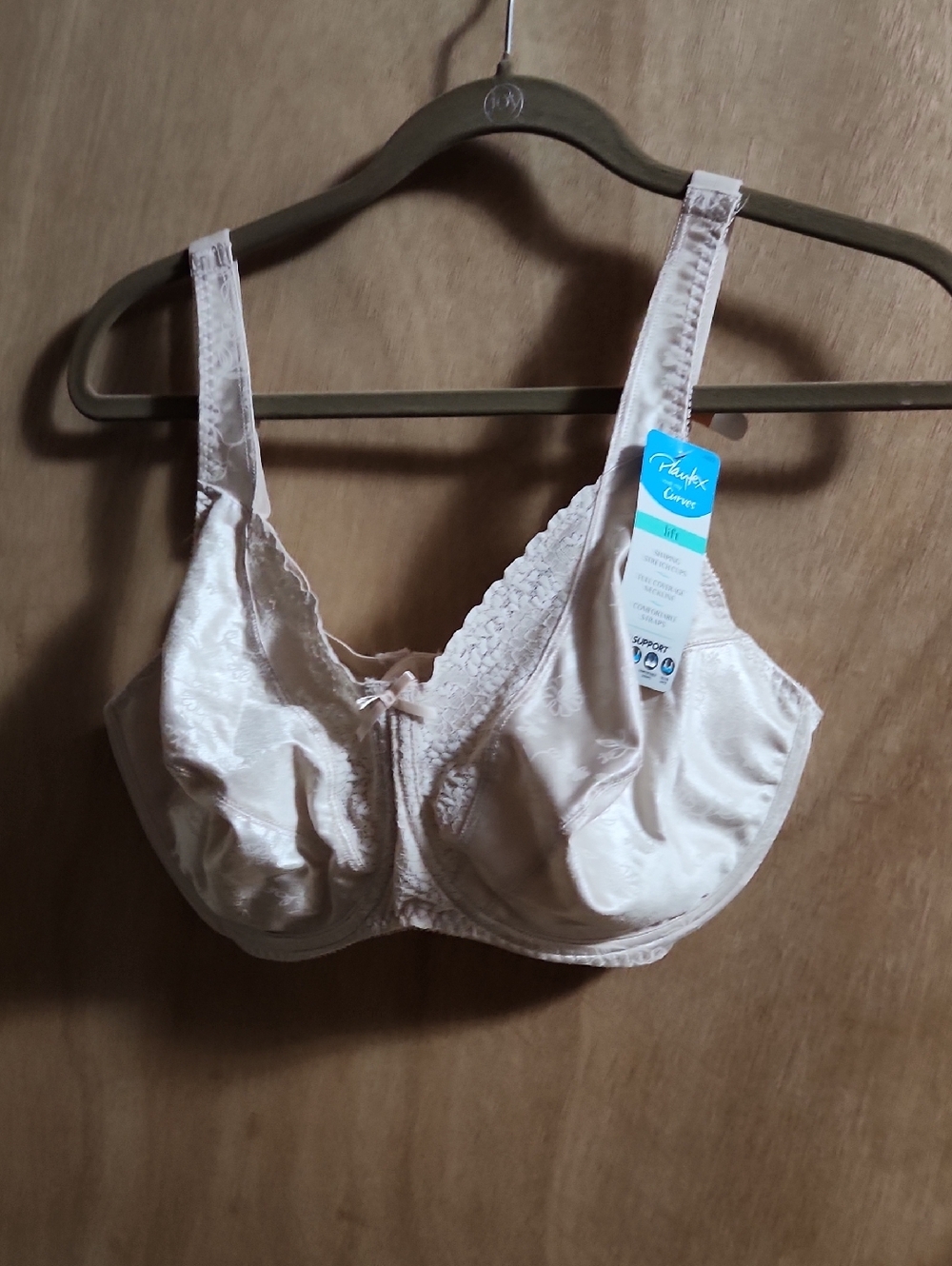 Light Blush Satin Underwire Bra with Lace Trim